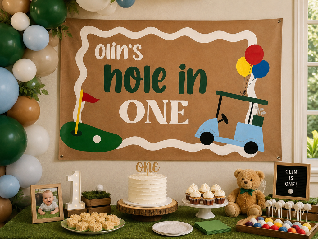 Hole in one party banner